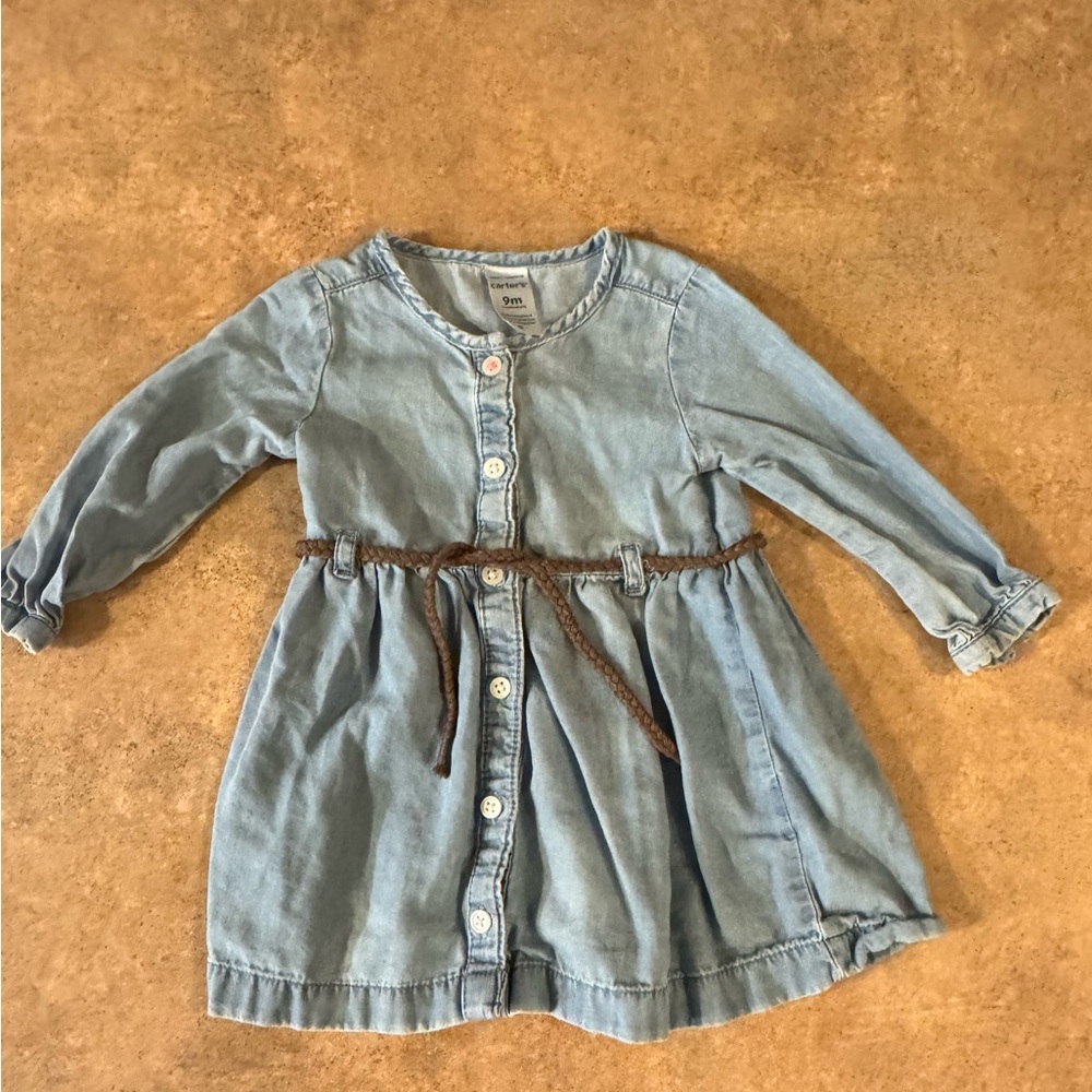 Carter's - Infant Blue Denim Dress with Brown Belt, Size 9M - Picture 2 of 6